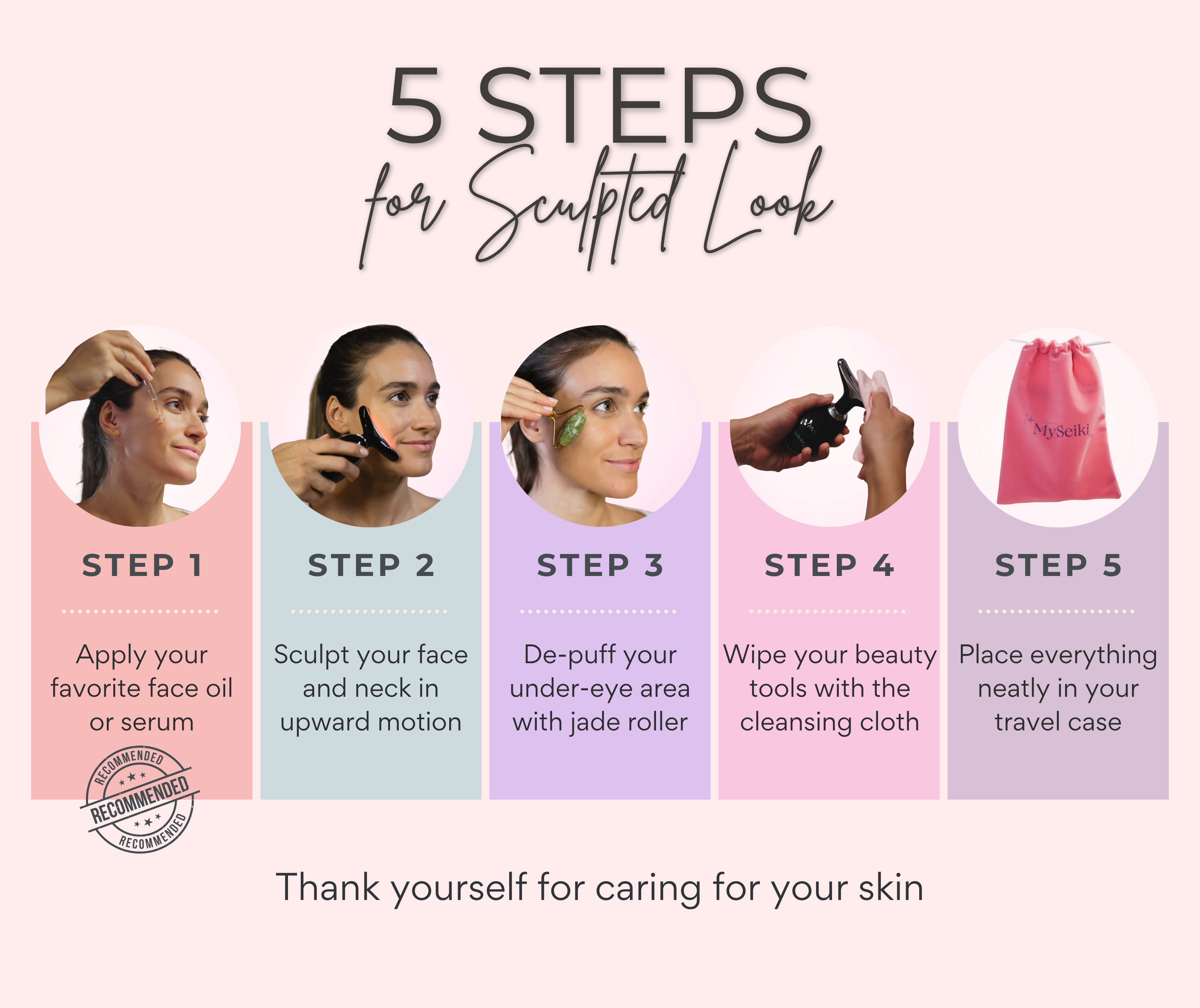 7 LED Light Face & Neck Sculpting Beauty Massager with Jade Roller, Travel Case and Soft Cloth