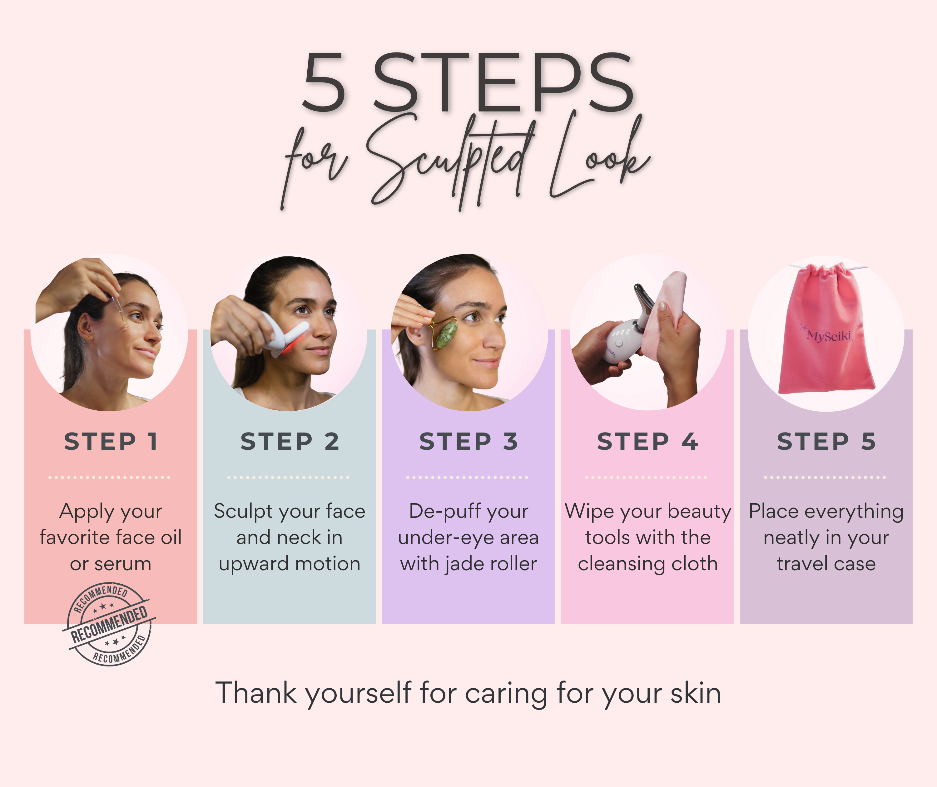 7 LED Light Face & Neck Sculpting Beauty Massager with Jade Roller, Travel Case and Soft Cloth