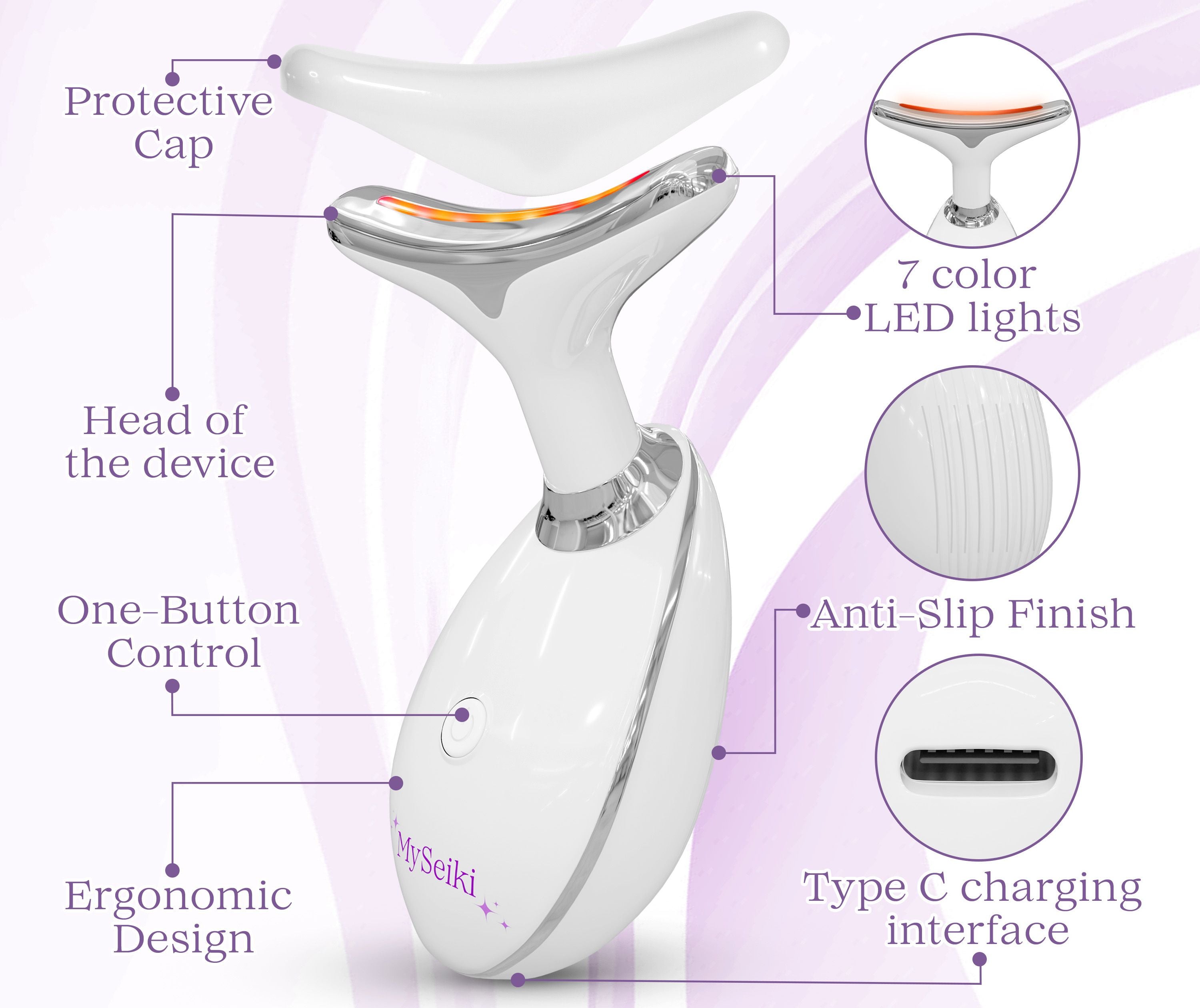 7 LED Light Face & Neck Sculpting Beauty Massager with Jade Roller, Travel Case and Soft Cloth