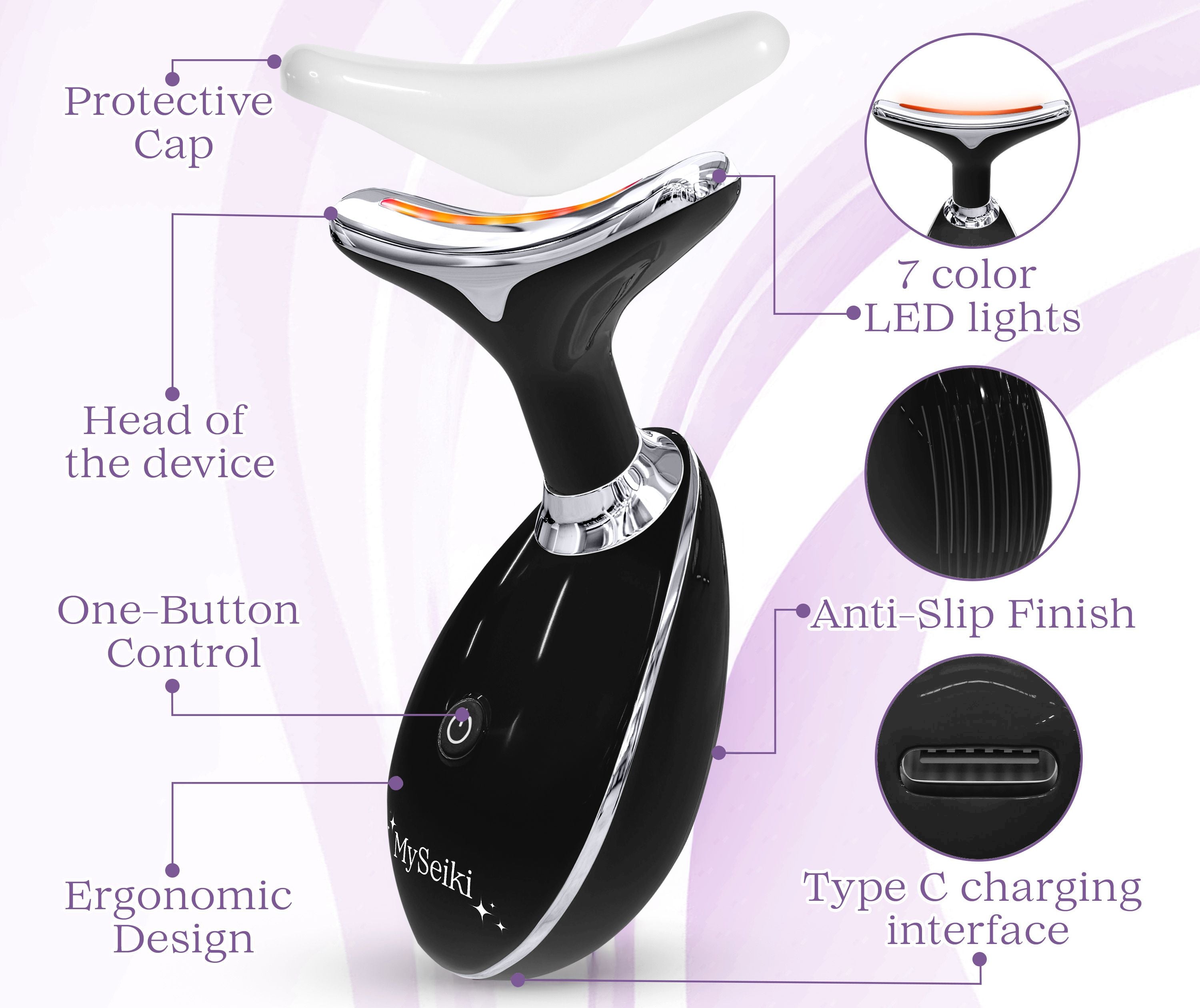 7 LED Light Face & Neck Sculpting Beauty Massager with Jade Roller, Travel Case and Soft Cloth