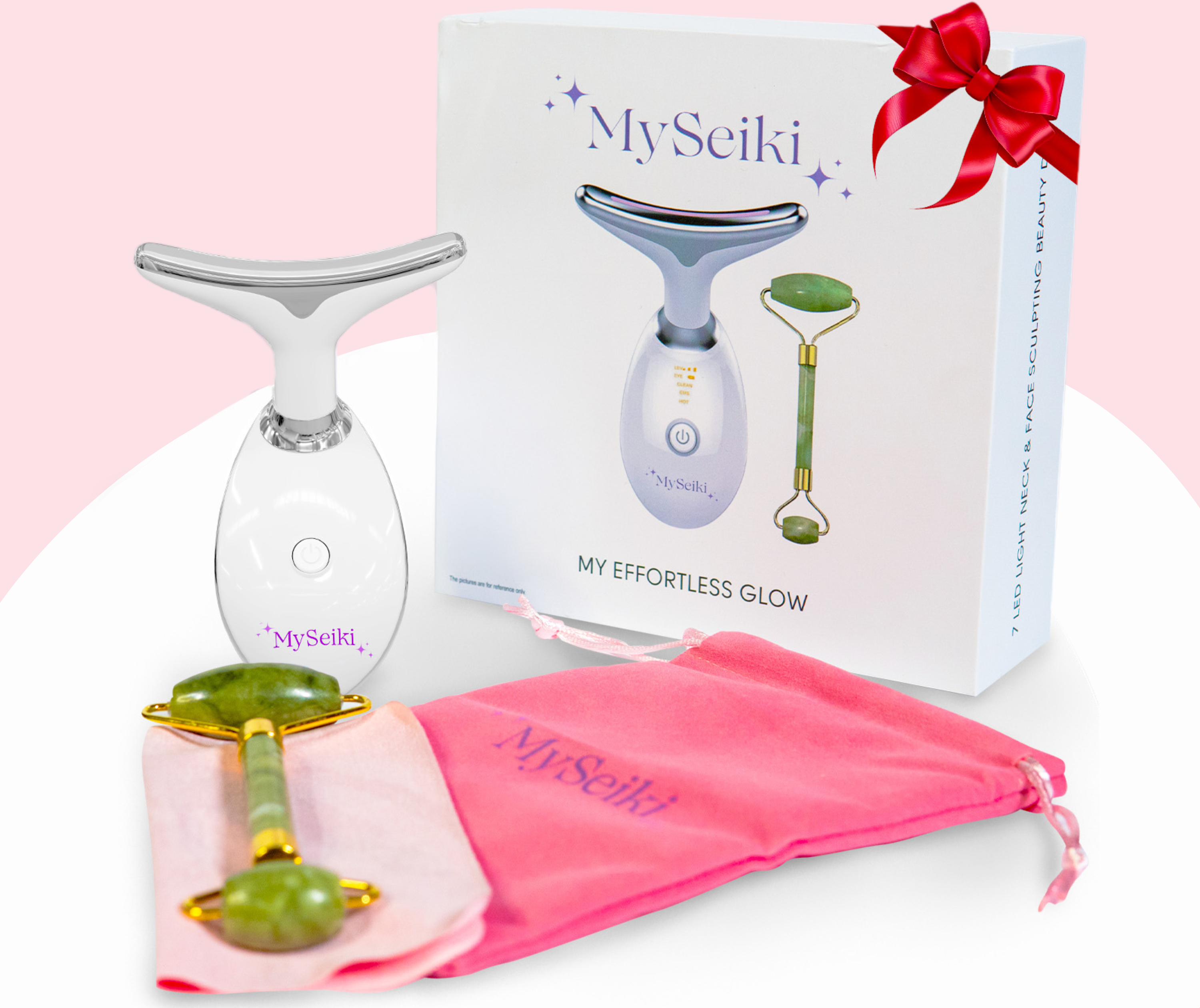 7 LED Light Face & Neck Sculpting Beauty Massager with Jade Roller, Travel Case and Soft Cloth