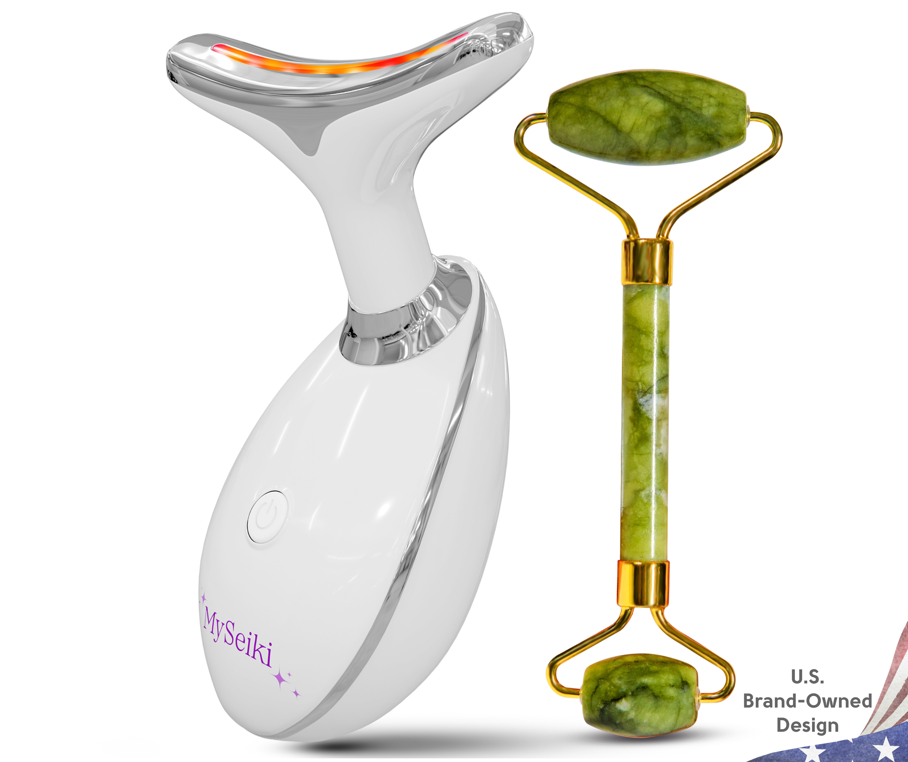 7 LED Light Face & Neck Sculpting Beauty Massager with Jade Roller, Travel Case and Soft Cloth
