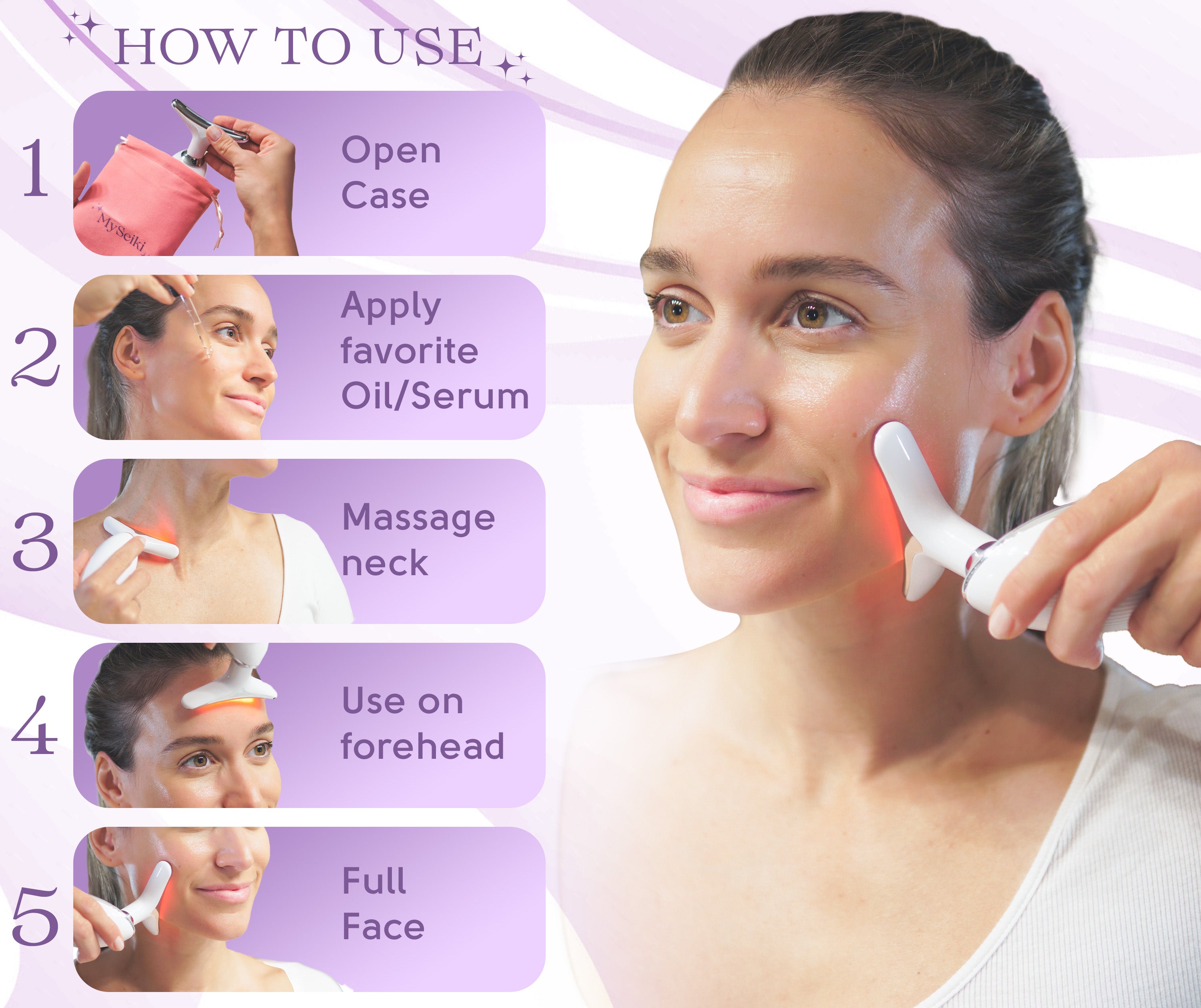 7 LED Light Face & Neck Sculpting Beauty Massager with Jade Roller, Travel Case and Soft Cloth