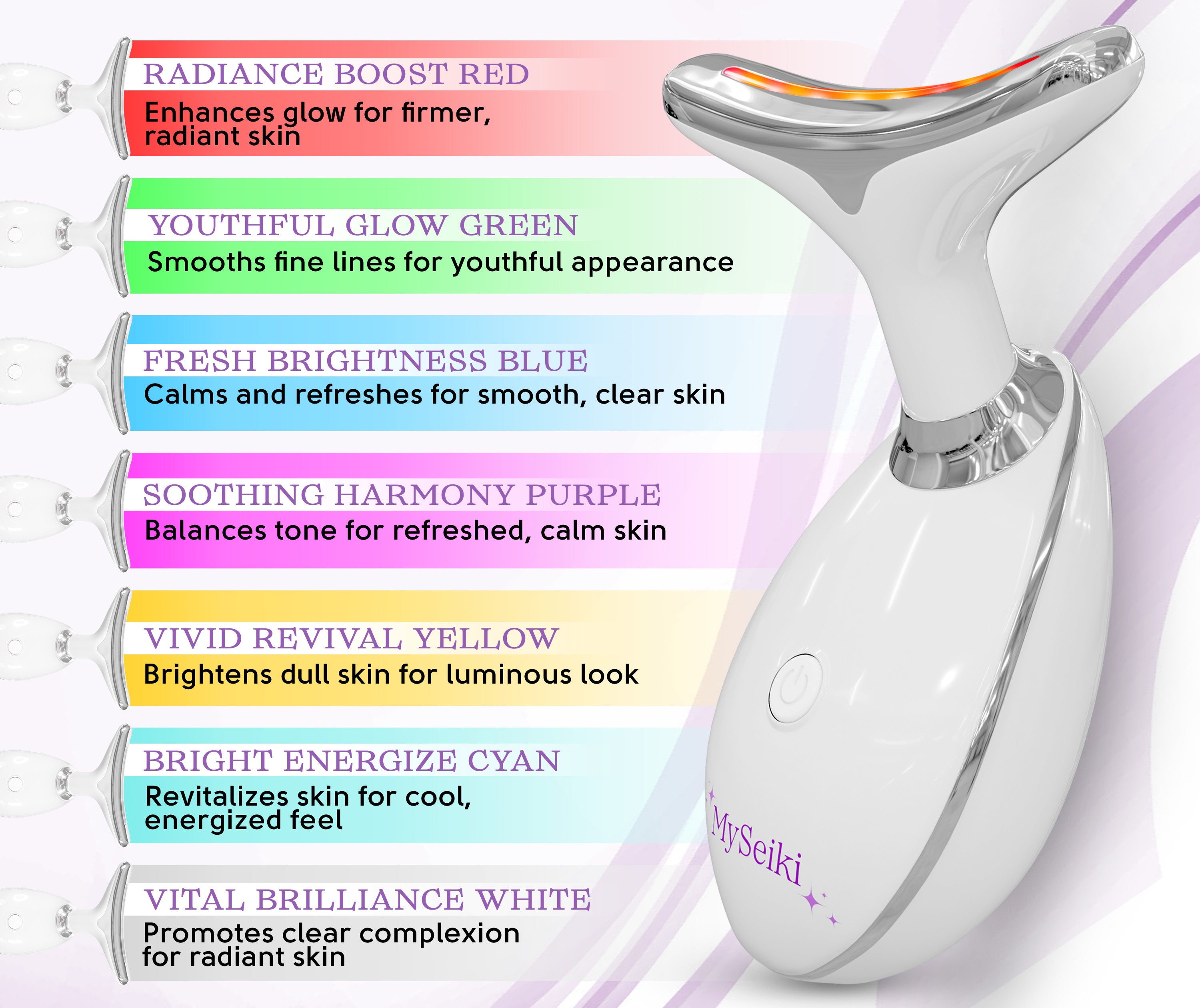 7 LED Light Beauty Massager with Jade Roller, Fabric Case and Soft Cloth- White