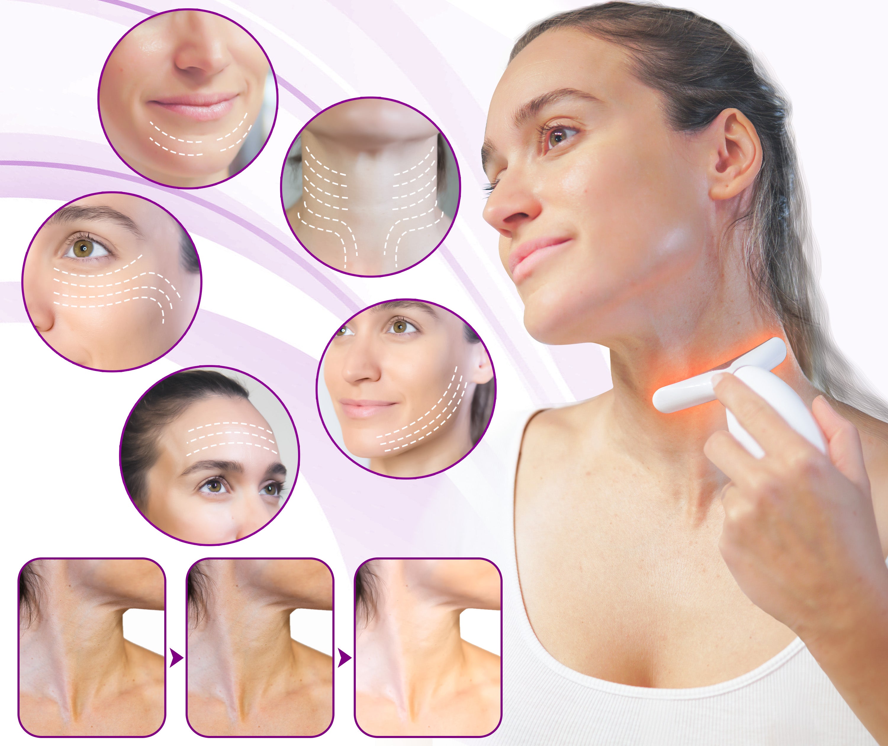 7 LED Light Face & Neck Sculpting Beauty Massager with Jade Roller, Travel Case and Soft Cloth