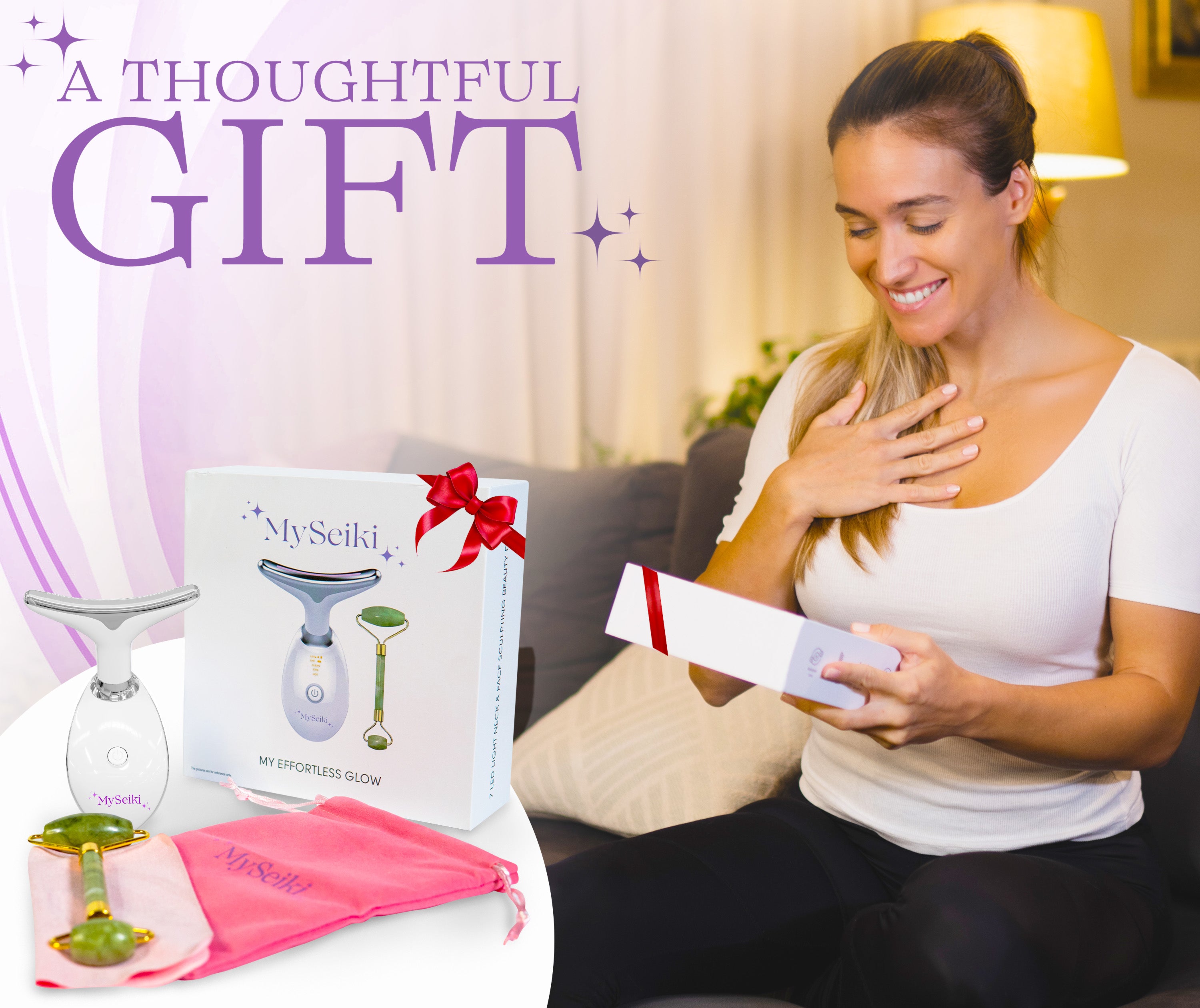 7 LED Light Face & Neck Sculpting Beauty Massager with Jade Roller, Travel Case and Soft Cloth