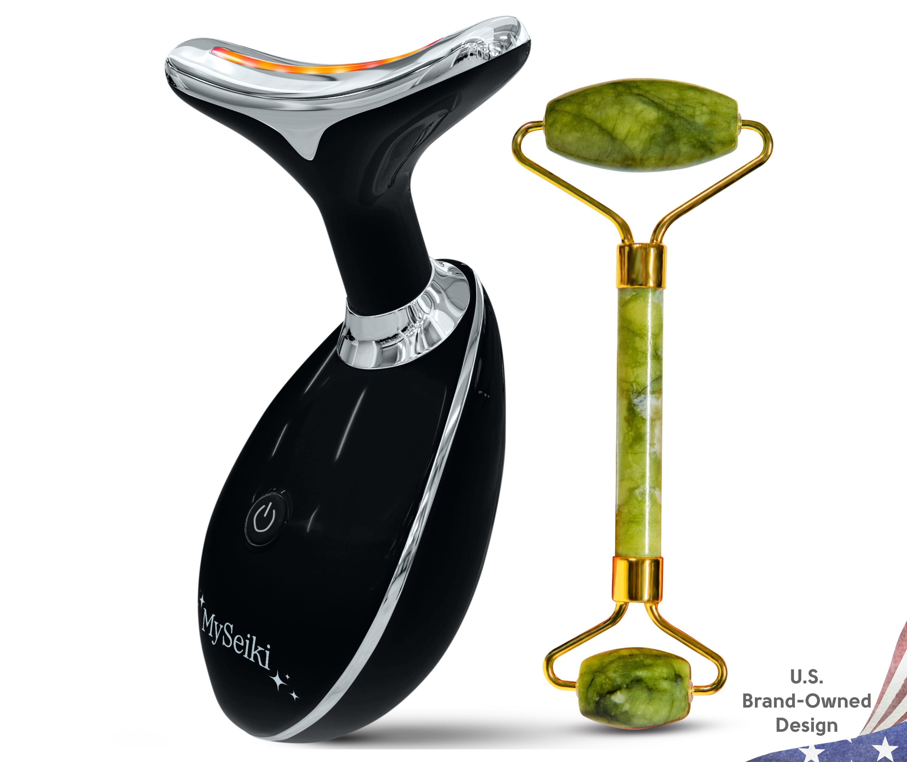 7 LED Light Face & Neck Sculpting Beauty Massager with Jade Roller, Travel Case and Soft Cloth