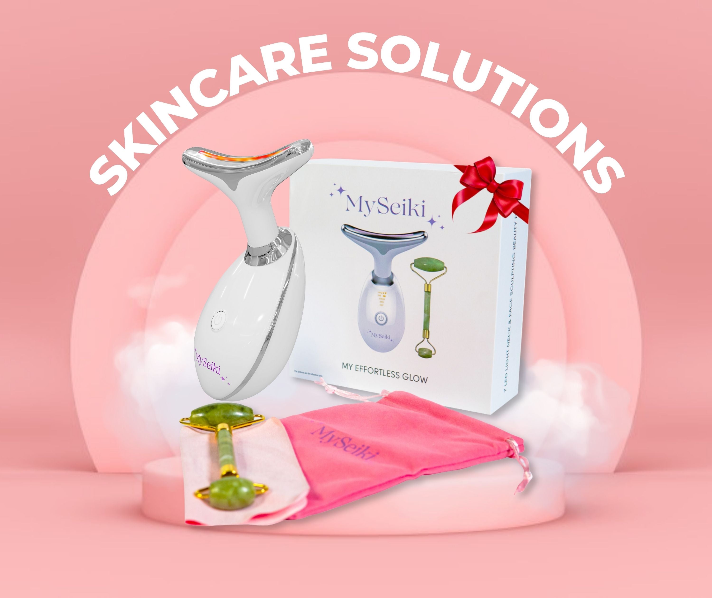 7 LED Light Face & Neck Sculpting Beauty Massager with Jade Roller, Travel Case and Soft Cloth