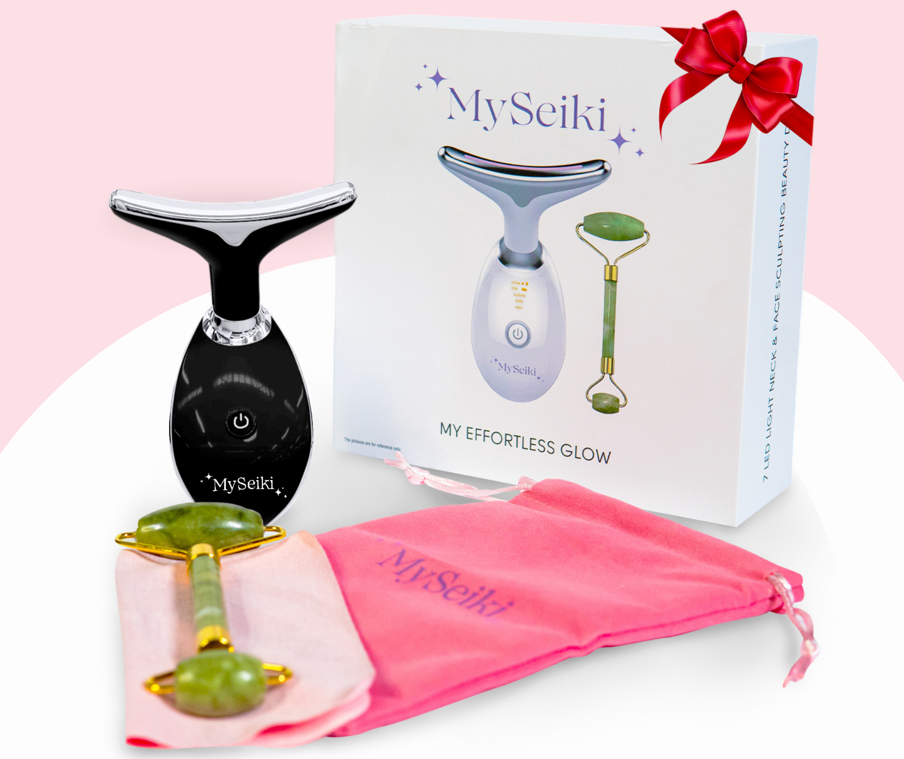 7 LED Light Face & Neck Sculpting Beauty Massager with Jade Roller, Travel Case and Soft Cloth