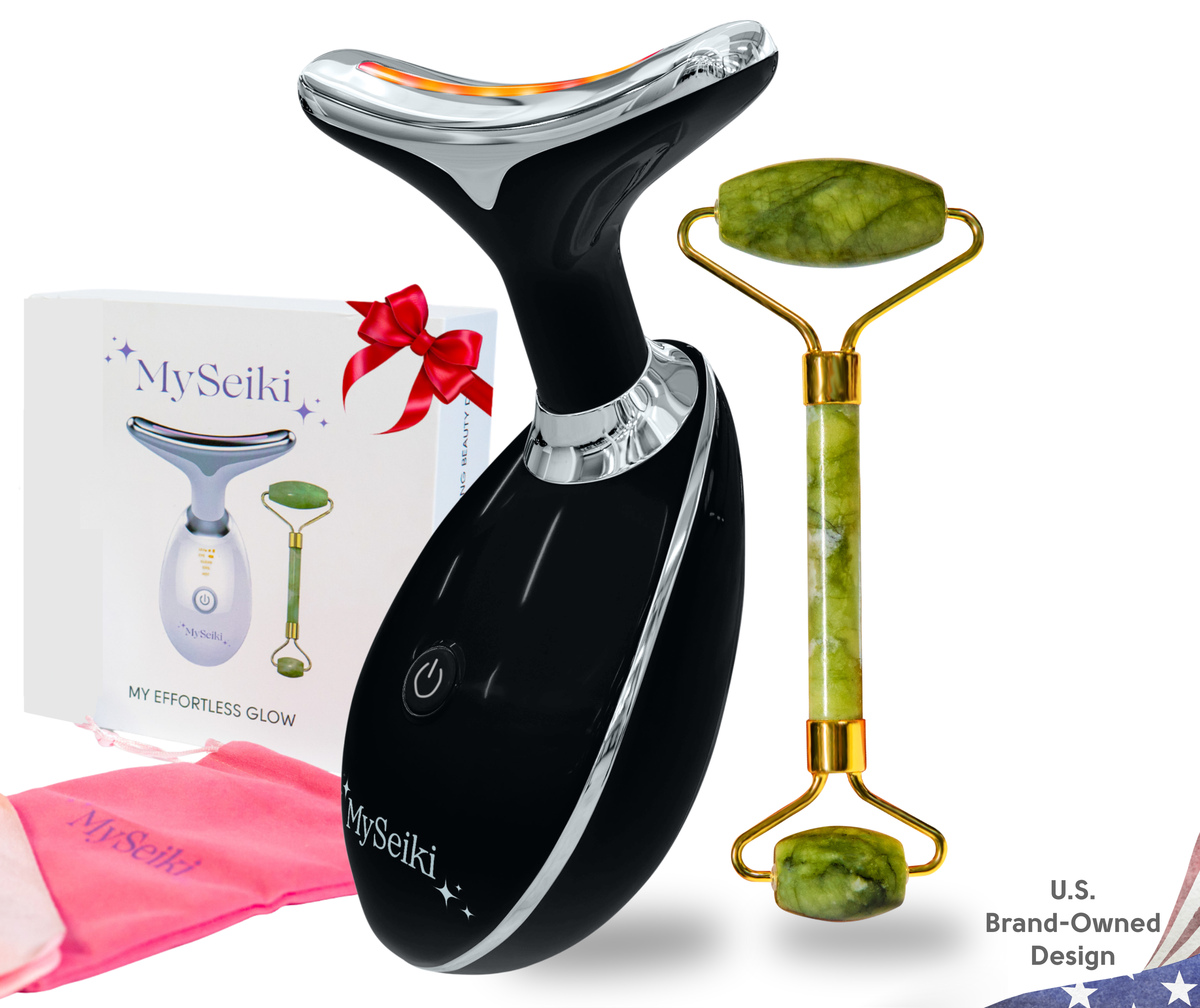 7 LED Light Face & Neck Sculpting Beauty Massager with Jade Roller, Travel Case and Soft Cloth