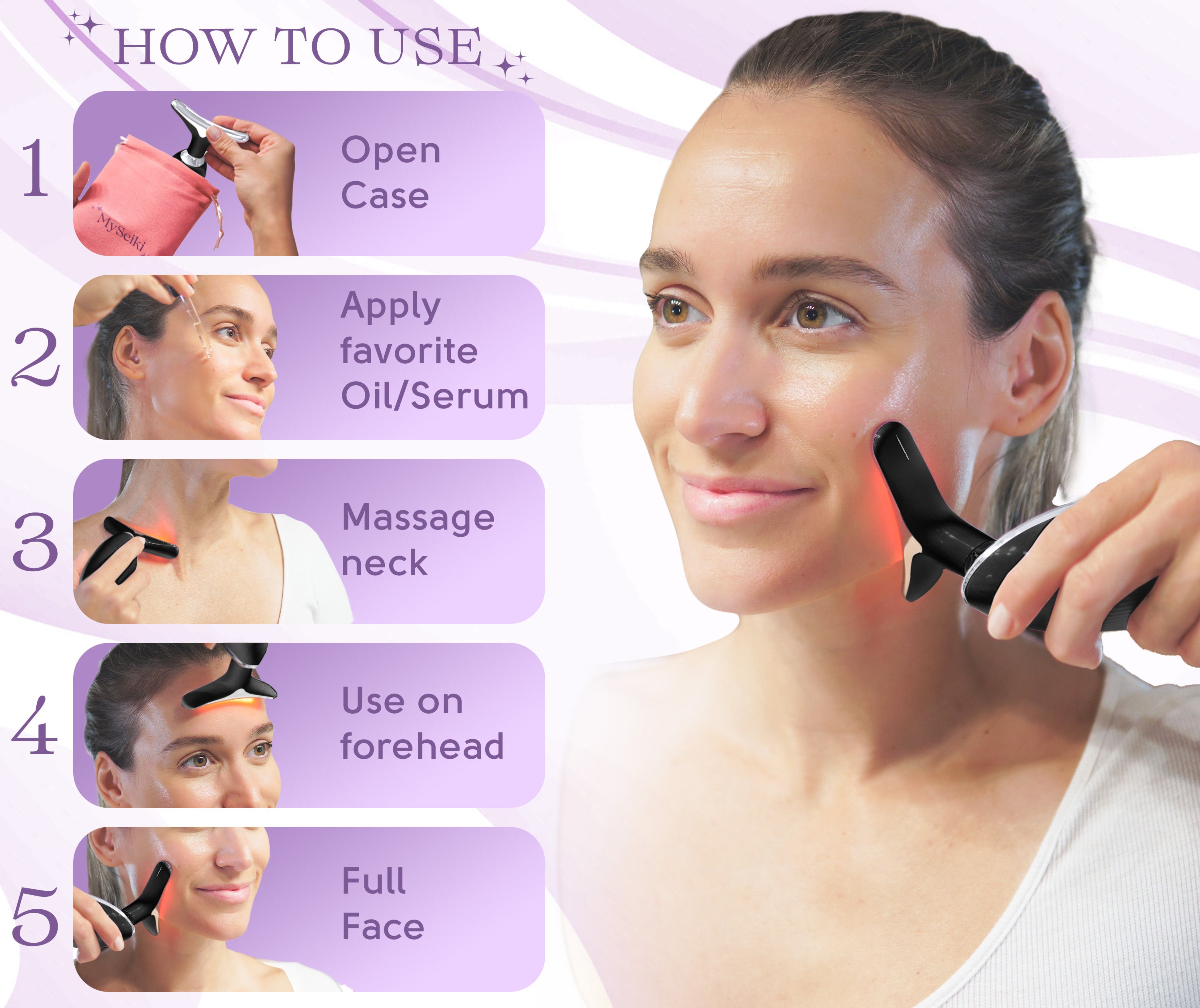 7 LED Light Face & Neck Sculpting Beauty Massager with Jade Roller, Travel Case and Soft Cloth