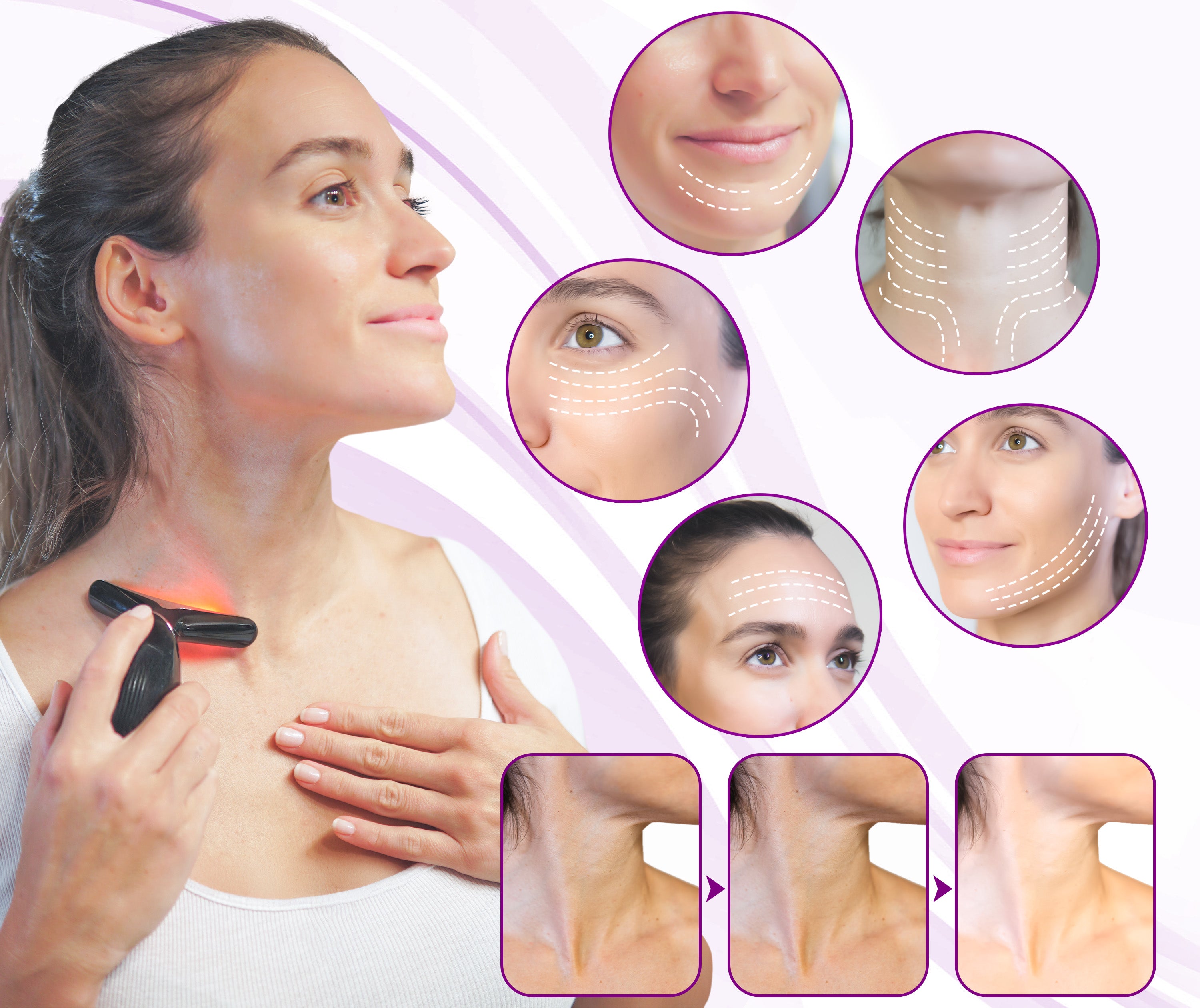 7 LED Light Face & Neck Sculpting Beauty Massager with Jade Roller, Travel Case and Soft Cloth