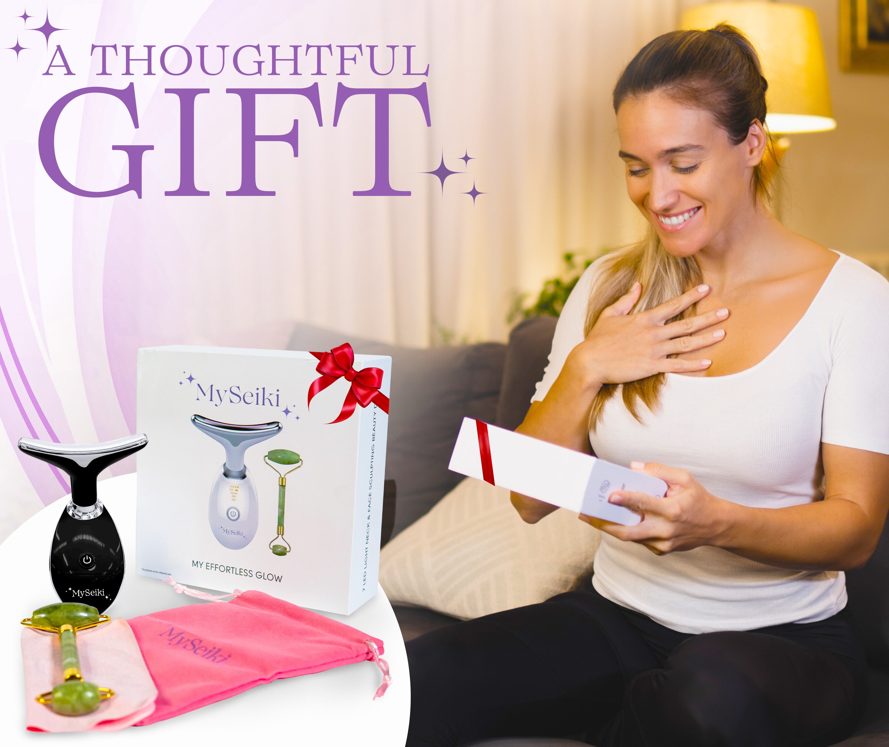 7 LED Light Face & Neck Sculpting Beauty Massager with Jade Roller, Travel Case and Soft Cloth